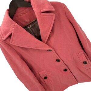 Calvin Klein Women L Coral Pink Wool Cashmere Blend Pea Coat Double Breasted